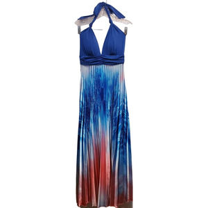 VA Va Voom Sexy Halter Silky Multicolored Top Maxi Accordion Dress Size Medium